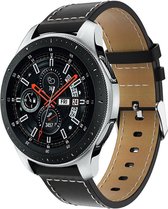 PU Lederen Band Geschikt Voor Samsung Galaxy Watch 46MM - Luxe Horloge Band Armband Polsband Strap - Zwart