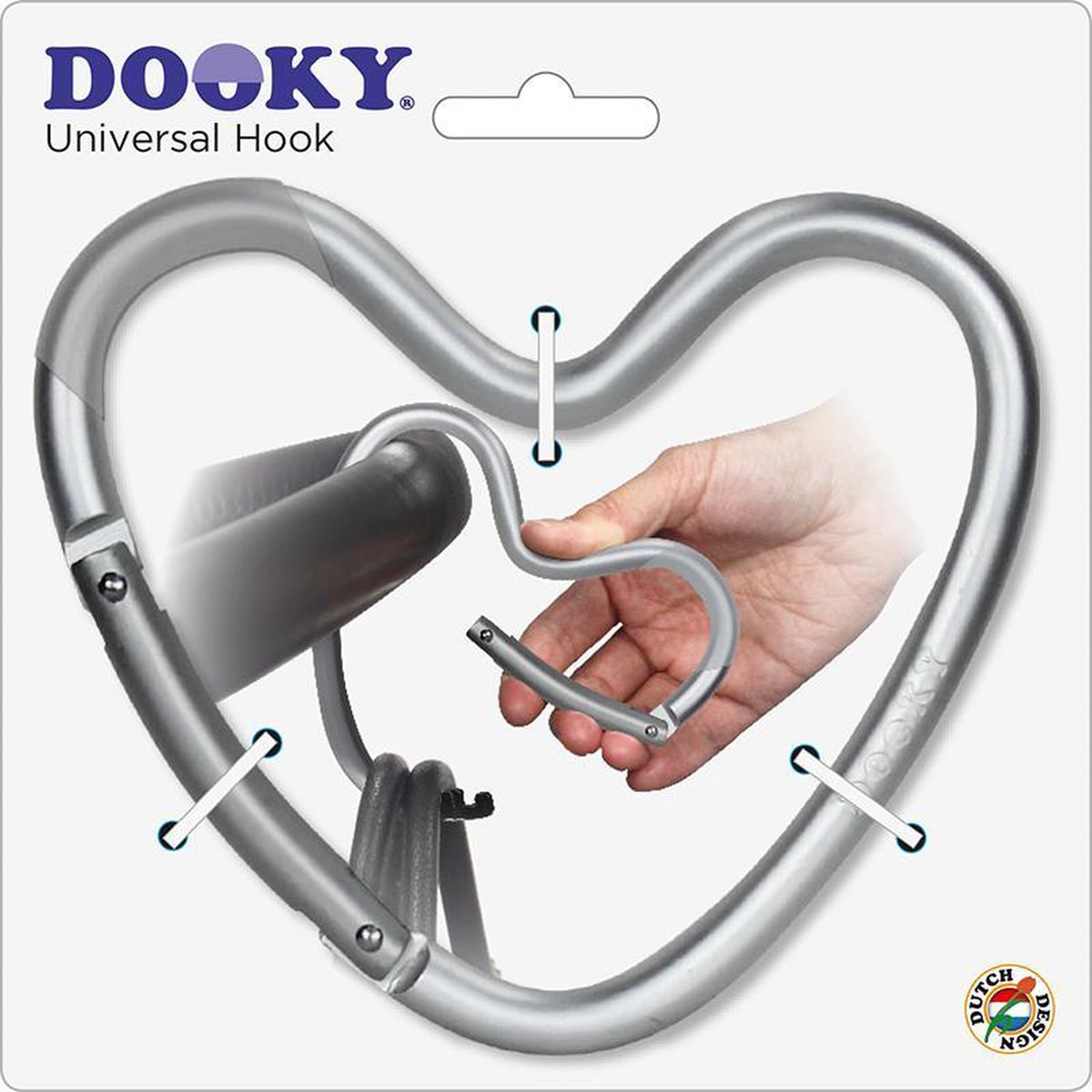 Dooky Universal Hook Tassenhaak Hartvorm Silver (mat) - Dooky