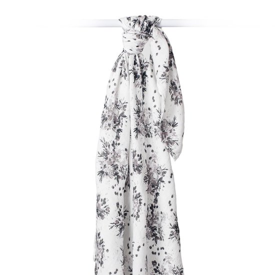 Lulujo - hydrofiele doek - swaddle - bamboo - 120x120 cm - Black Floral van Merkloos — afbeelding 3