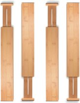 Uitschuifbare lade verdeler - verstelbare organizer voor keuken, kleding, badkamer, kinder, bureau ladekast - set van 4 stuks - bamboe hout (44,5/55,9 x 7 cm)