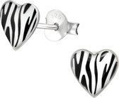 Joy|S - Zilveren hartje zebra oorbellen zebraprint 7 mm