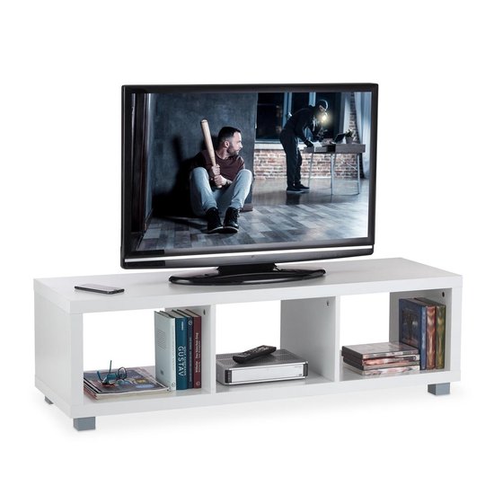 bol.com | relaxdays tv meubel wit - drie vakken - tv kast laag -  televisietafel - lowboard wit