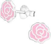 Joy|S - Zilveren roos oorbellen roze bloem 7 mm