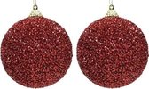 2x Boules de Noël paillettes / perles 8 cm plastique - Boules incassables - Décorations pour sapin de Noël rouge