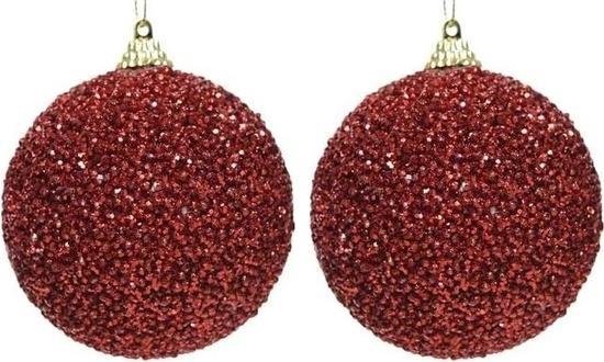 2x Kerst rode glitter/kralen kerstballen 8 cm - Onbreekbare kerstballen -... | bol.com