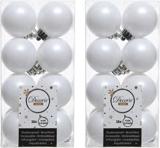 32x Winter witte kunststof kerstballen 4 cm - Mat- Onbreekbare plastic  kerstballen -... | bol