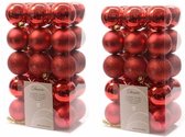 60x Kerst rode kunststof kerstballen 6 cm - Mix - Onbreekbare plastic kerstballen - Kerstboomversiering kerst rood