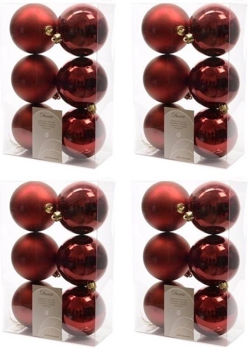 24x Donkerrode kunststof kerstballen 8 cm Mat/glans Onbreekbare