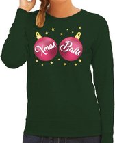 Foute kersttrui / sweater groen met roze Xmas Balls borsten voor dames - kerstkleding / christmas outfit S (36)