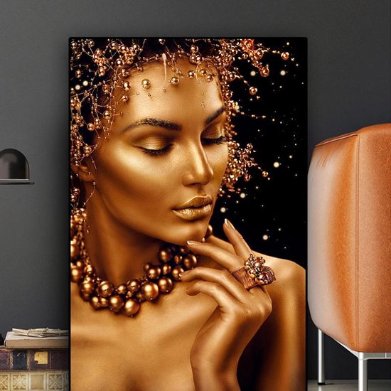Canvas Schilderij * Sexy Gouden Naakte Vrouw met Sieraden * - Kunst aan je  Muur -... | bol.com