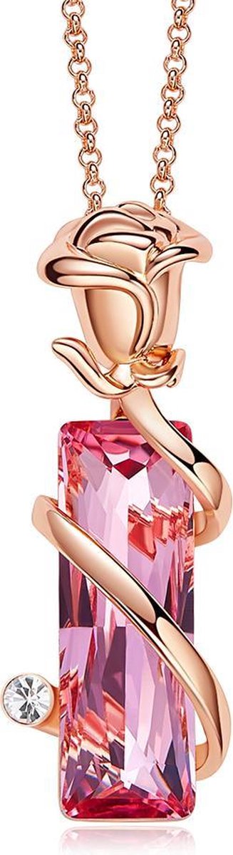 markt stuk als Roze Swarovski® Kristal Ketting Met Goud Roos - Ketting 43cm +5cm | bol.com