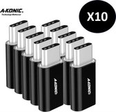 A-Konic ©- Set van 10 verloop adapter MICRO USB-adapter naar USB-C | Opzetstuk | Micro-USB to USB C Converter | Zwart
