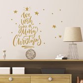 Crearreda Muursticker Merry Christmas Kerstwens – Kerststickers – Vinyl – Raamstickers – Raamdecoratie Kerstmis - Goud