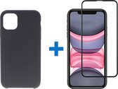 Shop4 - iPhone 11 Pro Hoesje + Glazen Screenprotector - Zachte Back Case Mat Zwart