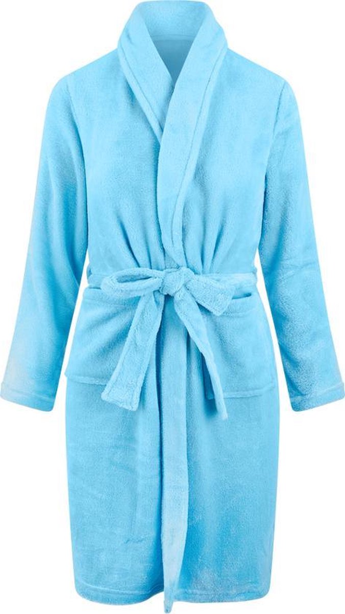 Kinderbadjas - lichtblauw - kinder badjas fleece - meisjes & jongens - ochtendjas- maat 164/176