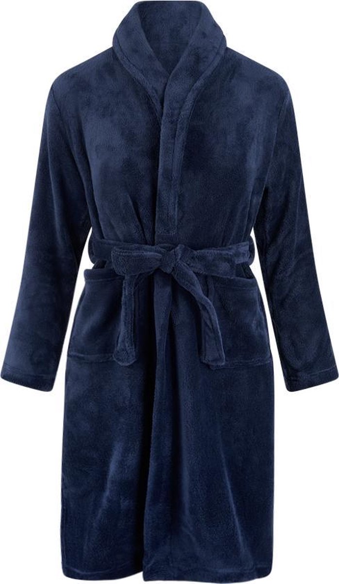 Kinderbadjas - donkerblauw - fleece badjas kind - meisjes & jongens - ochtendjas kinderen - maat 152/158