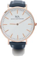 Amstel Rose Goud /Wit met blauw Lederen band