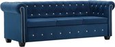 Bankstel 3-zits Fluweel Velvet Blauw Chesterfield stijl (Incl FLEECE deken) - Loungebank - Woonkamer bank - Sofa - Driezitsbank - Zitbank