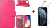 Hoesje Geschikt voor iPhone 11 Portemonnee hoesje + 2X Screenprotector - Roze