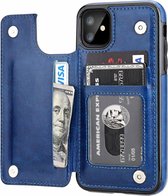 Wallet Case  geschikt voor Apple iPhone 11 - blauw +  Glazen Screenprotector