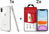 iPhone X en XS  Telefoonhoesje met 2 x Screenprotector | Transparent Siliconen Tpu Smartphone Case | Extra Stevige Randen | Gehard Beschermglas
