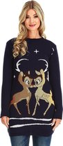 Foute Kersttrui "Verliefde Rendieren Blauw" voor Vrouwen | Dames - Kerstjurk - Lange Kersttrui - Christmas Sweater Maat M