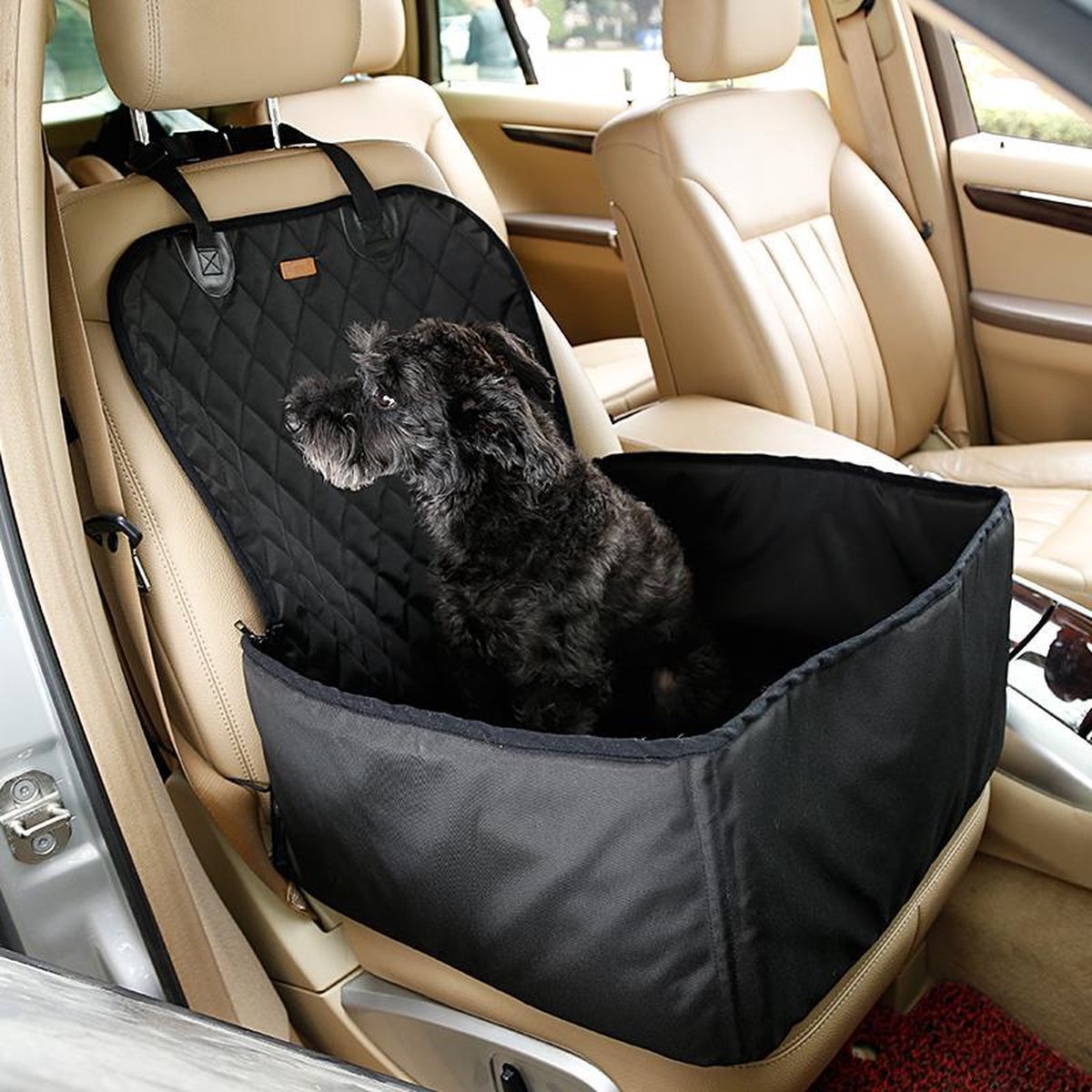 Autostoel Hond of Kat Multifunctioneel - 45 cm x 45 cm - Waterproof - Stoelbeschermer - Stoelhoes - Automand - Autozitje - Beschermhoes - Hondenmand - Zwart - Transportkooi - Autobench