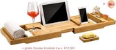 Luxe Bamboe Badrekje - Verstelbare Badplank 75 - 110 cm - Boekenhouder/Tablethouder - Met gratis grote Bruisbal & Zeephouder -  Hout