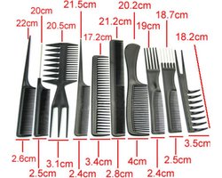 10 delige kammen set in etui - Haar styling - Toupeerkam, Grove, Fijne kam etc.