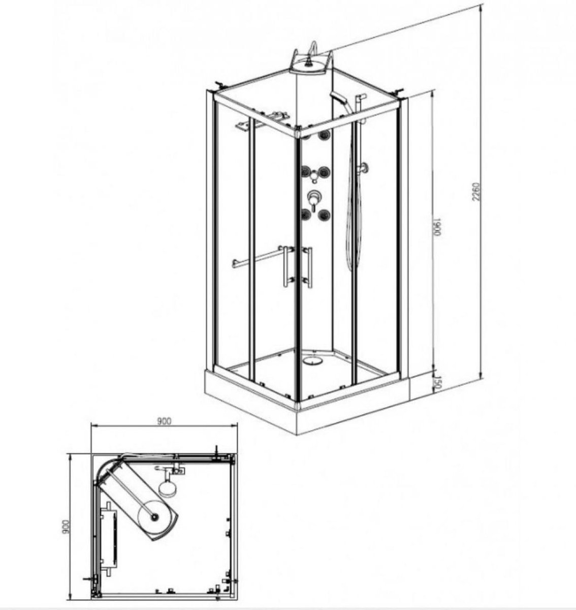 Sanifun complete douchecabine Arcobaleno 900 x 900 Kitvrij