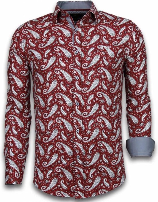 Tony Backer chemises italiennes - chemise slim fit - motif fleur de chemisier - chemises décontractées bordeaux hommes chemise taille L