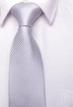 Luxe Stropdas Met Patroon - Zilver Wit Gestreept - 149 X 8 cm - Polyester - Kostuum - Pak - Das - Plastron - Gala