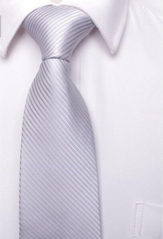 Luxe Stropdas Met Patroon - Zilver Wit Gestreept - 149 X 8 cm - Polyester -  Kostuum -... | bol.com