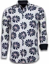 Italiaanse Overhemden - Slim Fit Overhemd - Blouse Big Leave Pattern - Wit