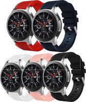 5-Pack Voor de Samsung Gear S3 Classic / Frontier / Galaxy Watch 46mm Band - Siliconen Armband / Polsband / Strap Band / Sportbandje / Bandje - Zwart / Wit / Rood / Blauw / Roze