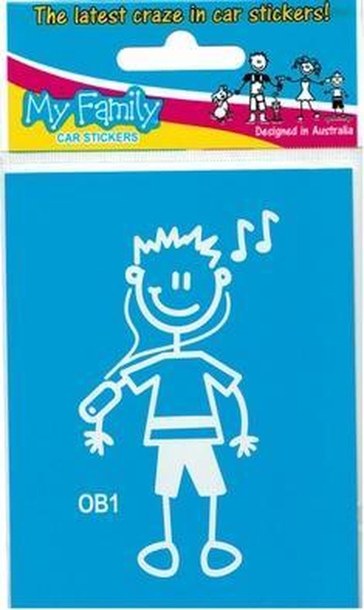 Jongen met gsm - autosticker - wit - 8,7 cm - The Sticker Family