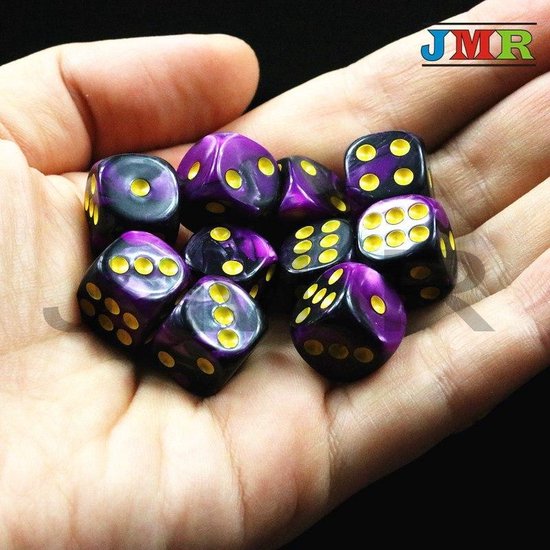 Thumbnail van een extra afbeelding van het spel 10x Mini dobbelsteen paars/zwart | Dobbelspel