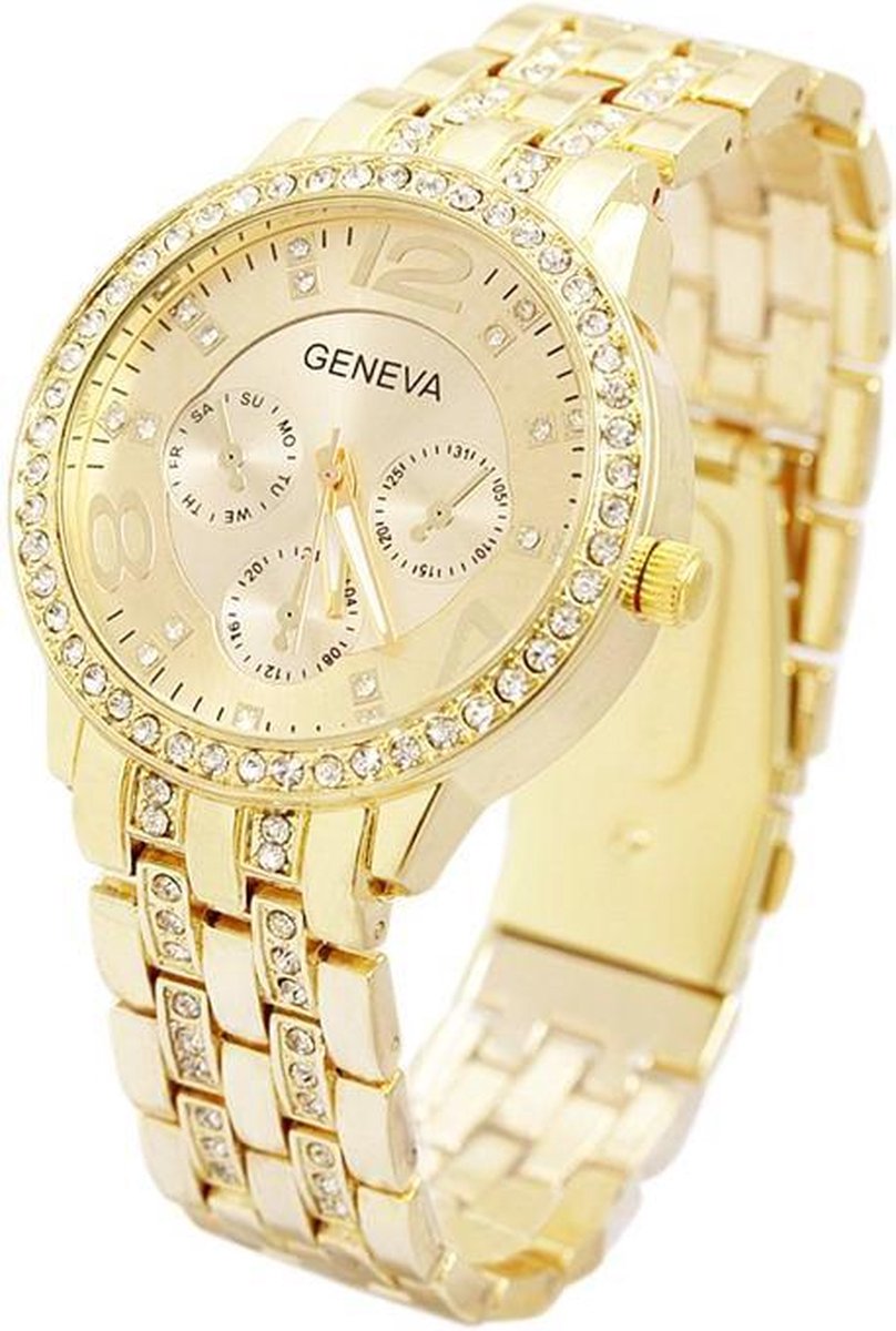 Geneva Dames Horloge - RVS - Goudkleurig & Kristal - 40 mm