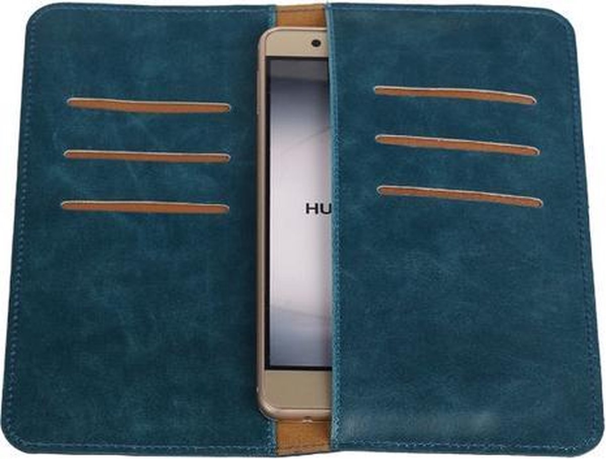 Blauw Pull-up Large Pu portemonnee wallet voor Huawei Ascend G7