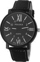 Pollock Roman Black Quartz Horloge | Zwart/Zwart | Kunstleder | Ø 45 mm