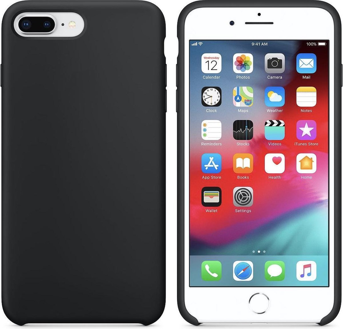 Luxe siliconen hoesje - zwart - voor Apple iPhone 7 Plus en iPhone 8 Plus - suède binnenkant
