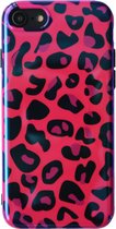 Luxe Cover voor Apple iPhone 7 - iPhone 8 met Tijger Luipaard print - Glossy soft case - hoogwaardig TPU - roze zwart paars hoesje