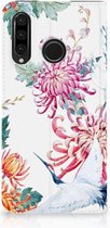 Huawei P30 Lite Uniek Standcase Hoesje Bird Flowers