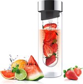 Asobu Flavour It Drinkbus - Glas - Incl Fruitinfuse - 480 ml - Smoke/Silver