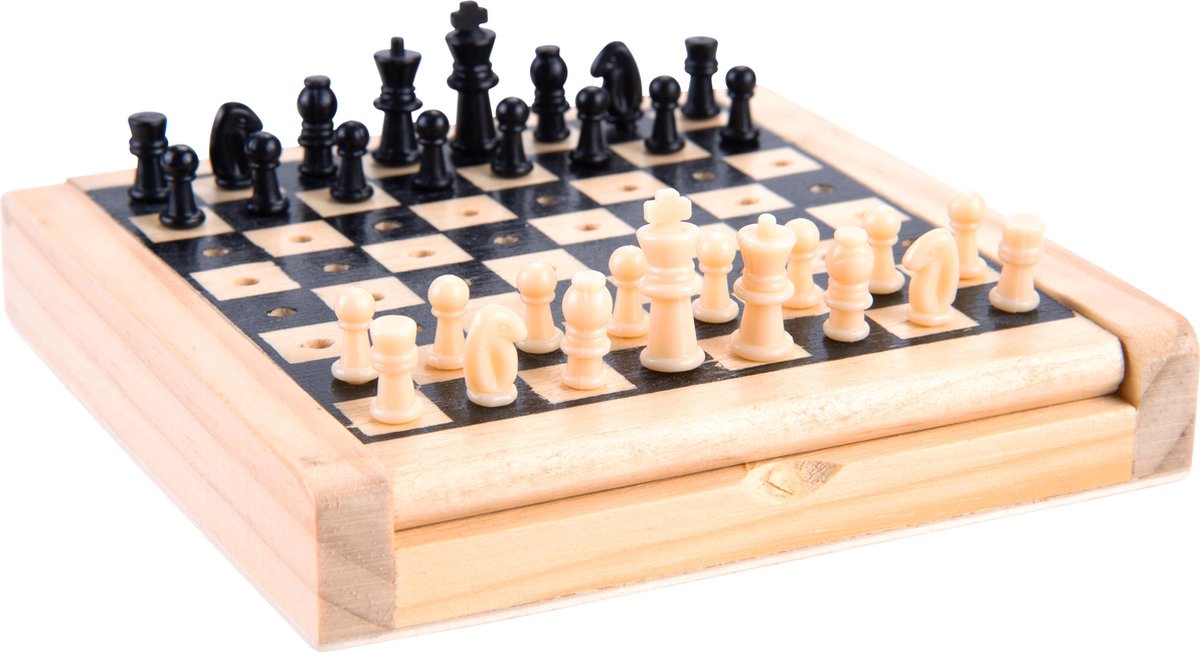 Reisschaak Hout – Pocket Chess 12 x 12 cm – Rubberwood Schaakbord met Opbergcompartiment – Koning 21 mm – Engelhart