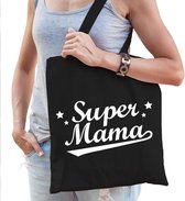 Cadeau tas zwart katoen met de tekst Super mama - kado tasje voor moeders