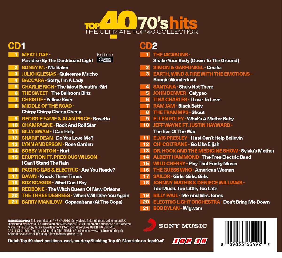 Top 40 70'S Hits, Top 40 CD (album) Muziek