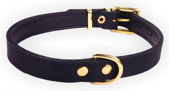 Dog's Companion Leren Halsband - Lengte: 65 cm Verstelbaar van 48-60 cm x 30 mm - Zwart - Exclusive Gold