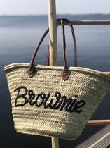 Bohemida- Marokkaanse Rieten Tas - Boho Ibiza Shopper tas/Strandtas - Brownie Pailetten - Handgevlochten Palmblad Riet -Leder hengsel