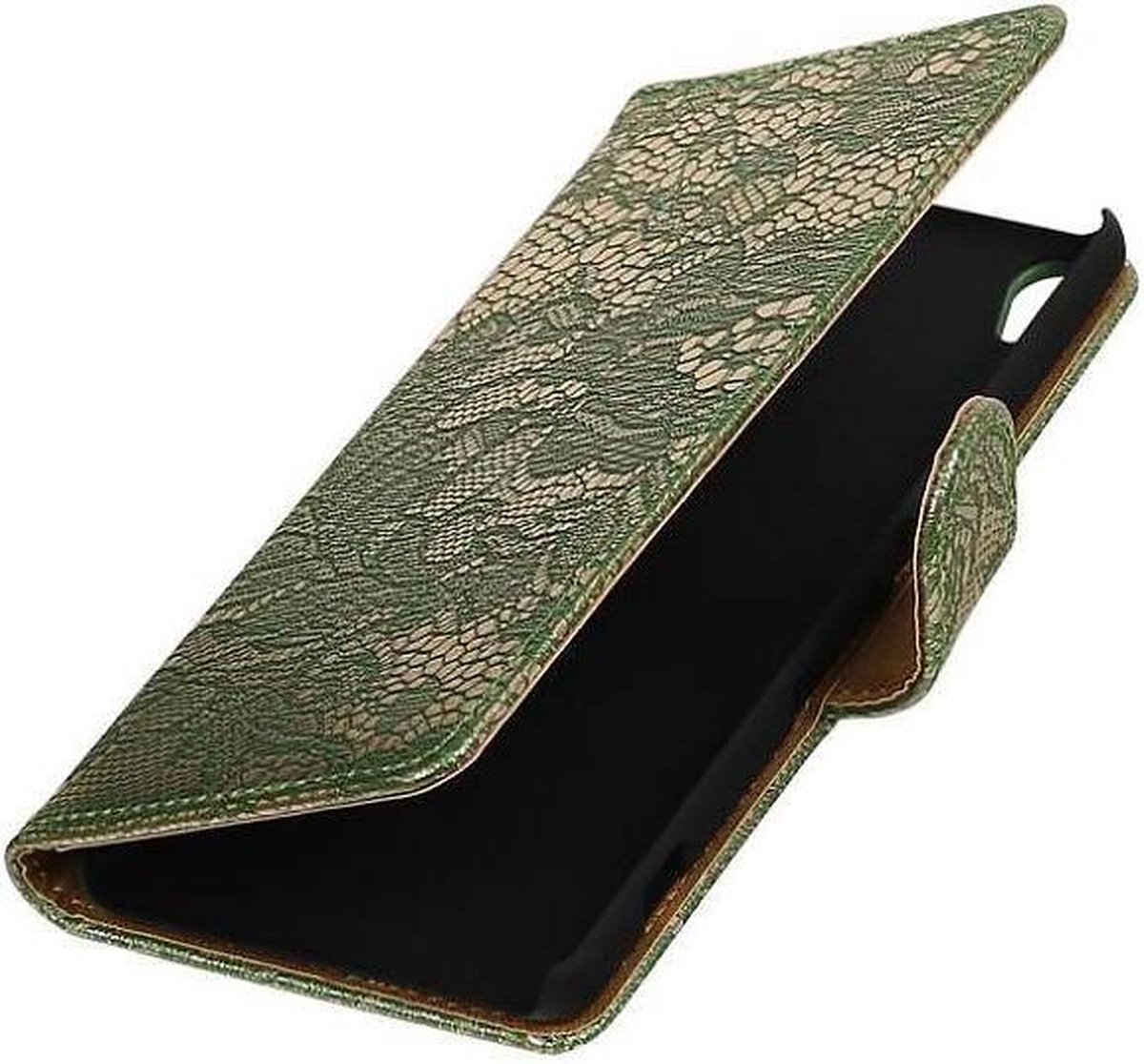 Lace Bookstyle Wallet Case Hoesjes Geschikt voor Sony Xperia XA Donker Groen